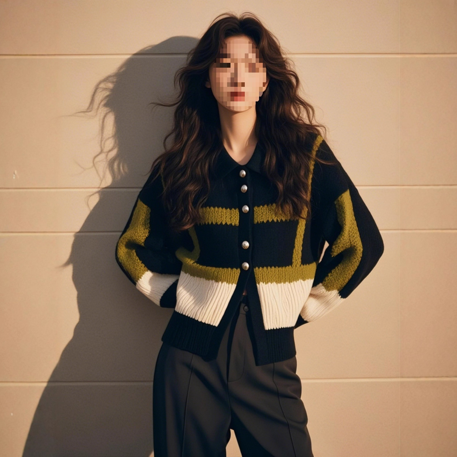 2025新款毛衣复古撞色设计感圆领小香风长袖针织开衫上衣其他常规