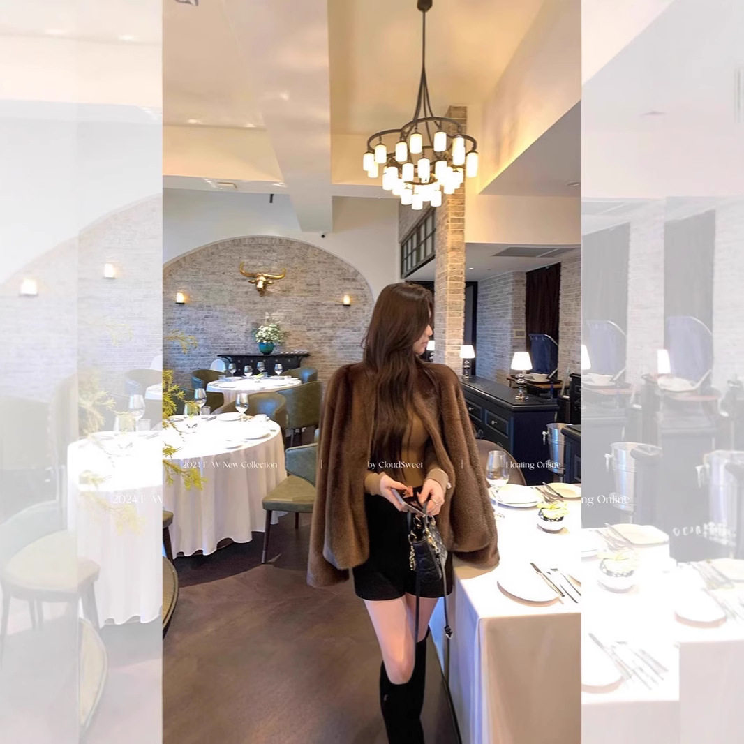 CloudSweet白云甜韩女十字貂环保皮草毛毛外套女秋冬韩版名媛风