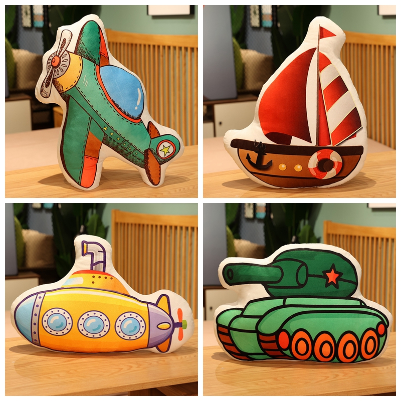 海陆空卡通毛绒印花抱枕靠垫玩偶