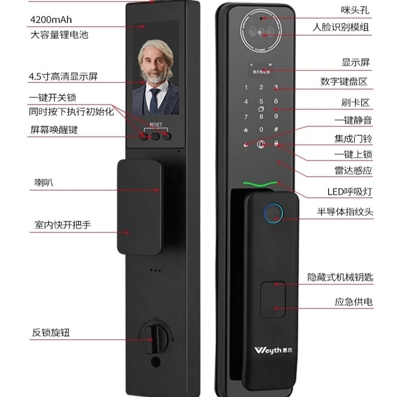 正品惠氏1号MAX人脸识别智能锁指纹锁密码锁防水入户门锁手机远程