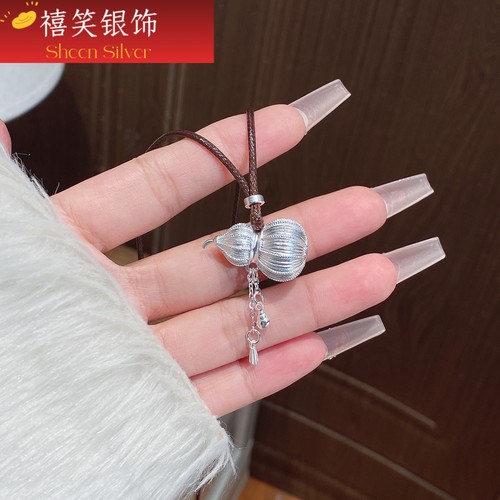 足银999拉丝葫芦流苏纯银项链女小众设计感高级轻奢气质毛衣链