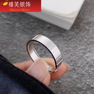 禧笑S925加厚款光面素圈纯银戒指男款简约开口指环男士男生戒指