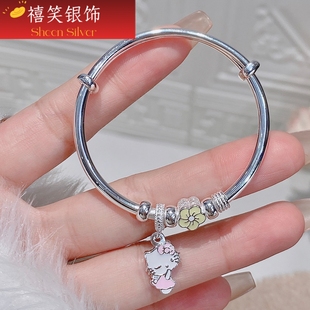 足银999 hellokitty纯银手镯女童手环儿童卡通凯蒂猫手饰小学生