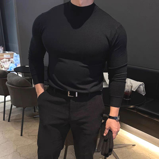 欧货小高领包芯纱针织衫肌肉男硬汉风修身弹力长袖卫衣打底羊毛衫