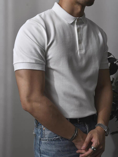 t恤翻领通勤短袖 阿美咔叽工装 tee 男美式 欧货高端珠地棉混纺polo衫