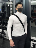 弹力长袖 美式 硬汉风小高领冰丝t恤男修身 健身训练跑步运动上衣服