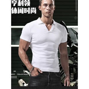 美式冰氧棉polo衫男v领修身短袖亨利领t恤正肩收袖口速干网球衫潮