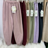 朵木2603秋冬小熊裤 居家裤 可外穿暖暖裤 松紧腰外层短毛内里长毛裤