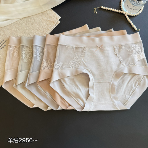 缇娅朵2956秋季内裤女士包臀弹力蕾丝微绒磨毛蕾丝拼接三角短裤头