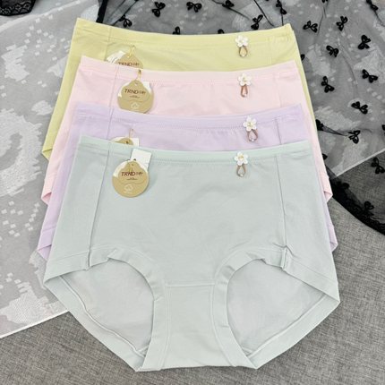 3条装三针9267女士薄棉内裤舒适亲肤7A抗菌柔软中腰平角三角裤头