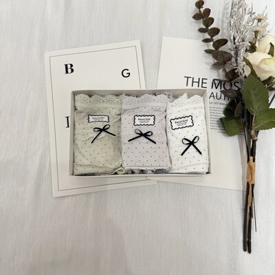 米娅林85283波点蕾丝边内裤女纯棉裆抗菌中腰包臀三角裤