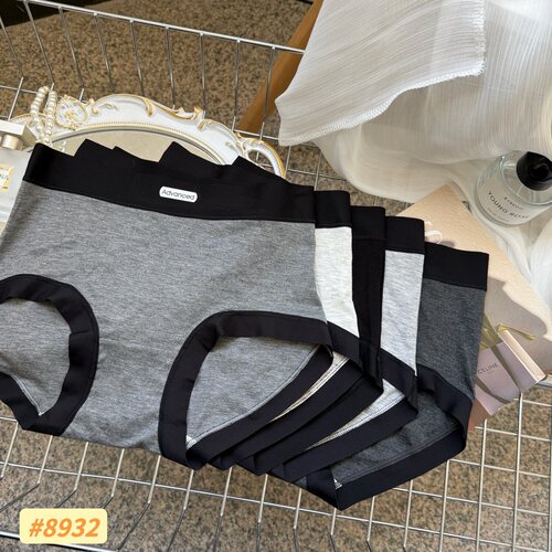 缇娅朵8932无痕轻奢灰色系内裤透气纯棉裆舒适桑蚕丝撞色中腰短裤