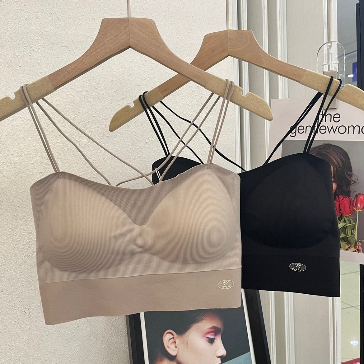 枫之欣7265交叉肩带冰丝美背内搭无痕夏新款女一体抹胸吊带上衣潮