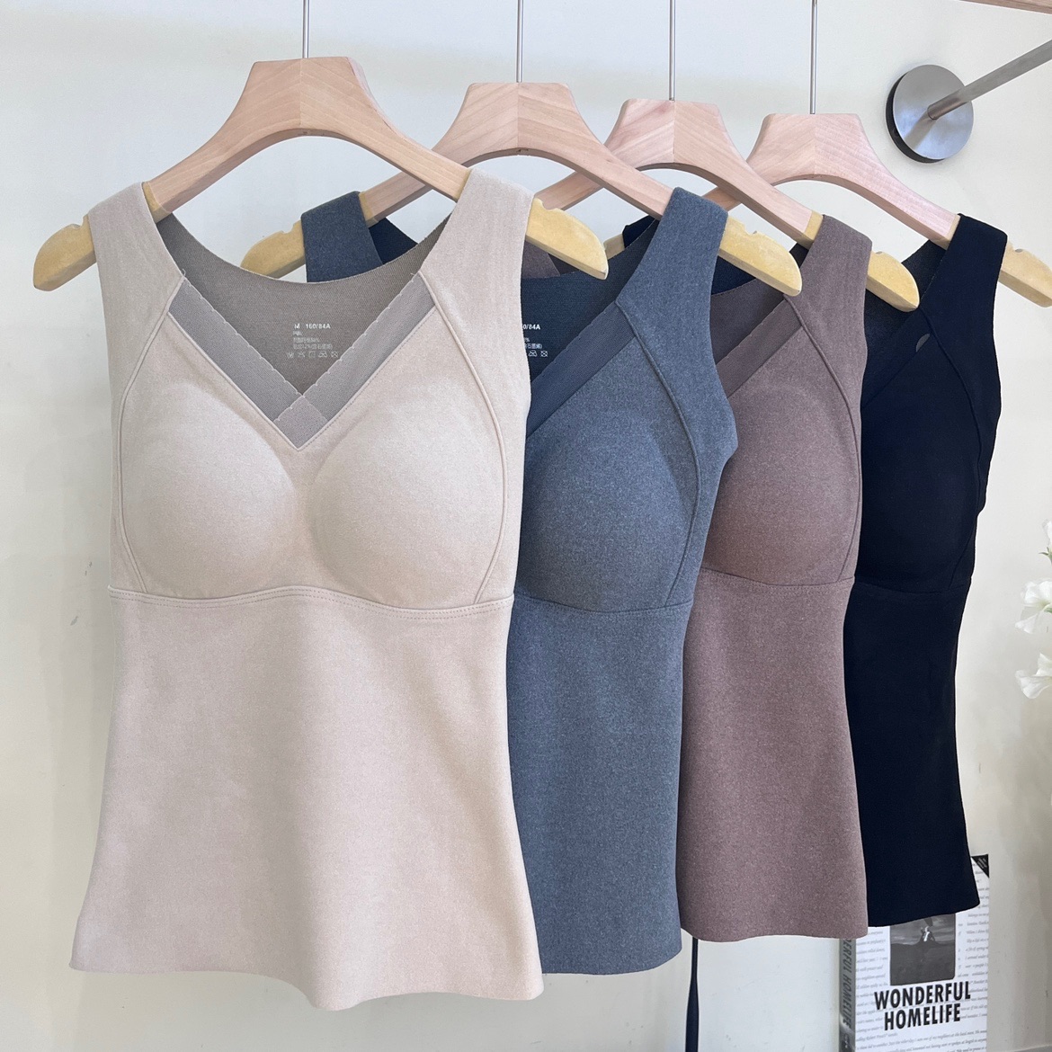 枫之欣8803V领固定杯石墨烯发热内衣网纱遮副乳加厚修身保暖背心