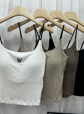 62601早春韩版字母细吊带乳胶固定一体杯螺纹棉修身显瘦打底背心