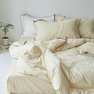 2025年新款全棉水洗棉床上四件套 法式纯色被套床笠款床单4件套