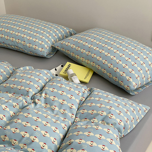卡通ins风韩系全棉A类天竺棉四件套 床上用品 裸睡纯棉被套床单款