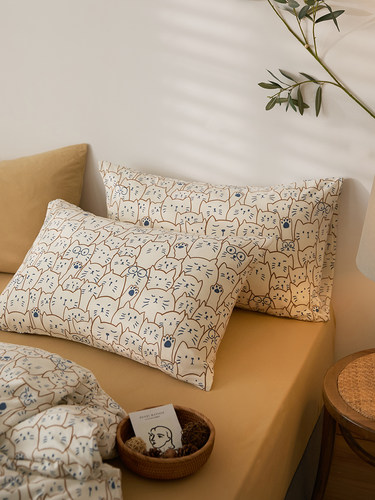 卡通天竺棉枕套1对2用猫咪全棉