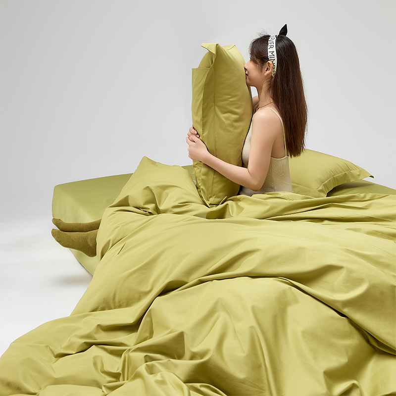 100s贡缎全棉床上四件套 丝滑纯棉简约纯色被套床笠款床单床品