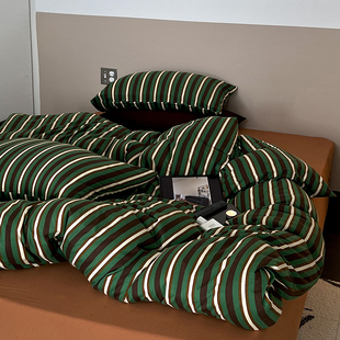 北欧简约竖条纹全棉被套三件套 纯棉A类150x200被罩双人200x230cm