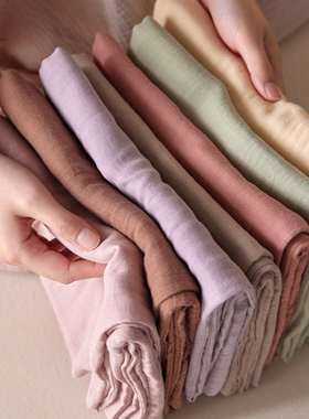 A类全棉双层纱枕套一对2只装 简约纯色纯棉皱皱纱枕头套纱布4874