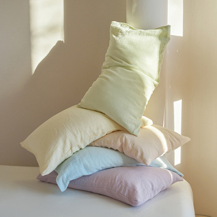 A类全棉双层纱枕套 48x74cm 简约纯色纯棉皱皱纱枕头套一对2只装