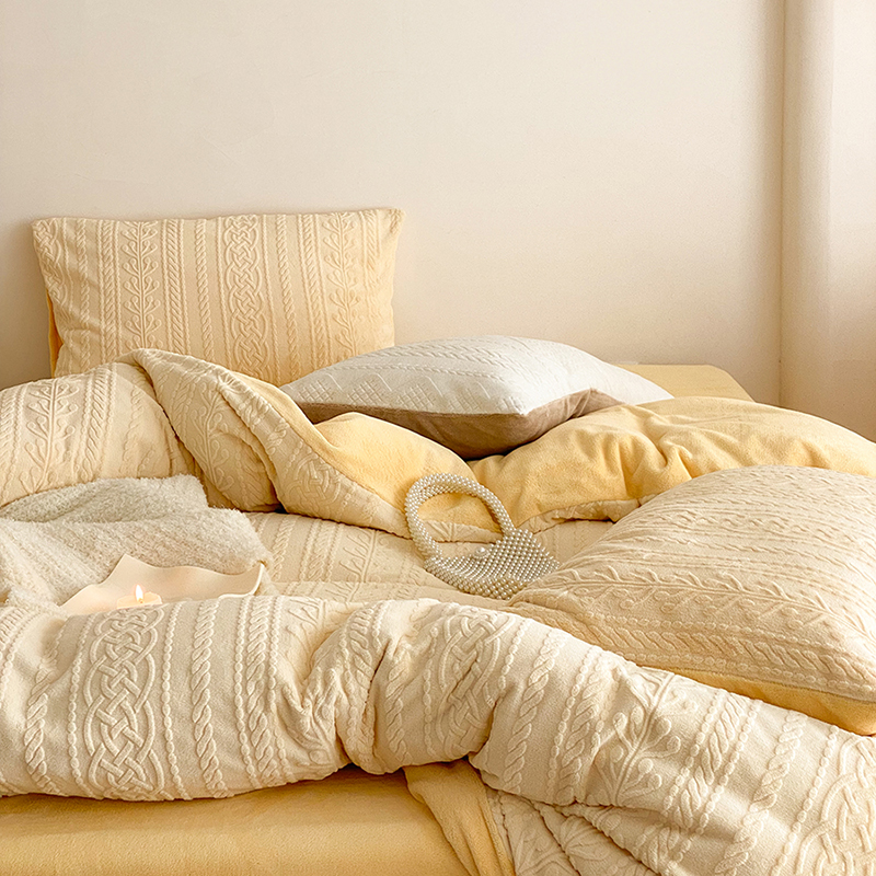 3D烂花工艺冬季加绒保暖四件套