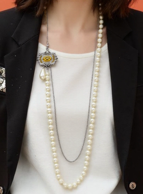 NANA西太珍珠项链女精致时尚长款轻奢高级感毛衣链饰品个性暗黑系