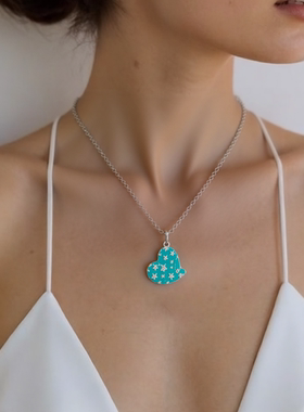 xi太后蓝色桃心甜酷风女商务OL潮流个性土星吊坠短款锁骨链