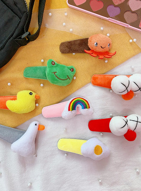 秋冬小黄鸭毛绒儿童橙色发饰边夹卡通荷包蛋发夹BB夹青蛙刘海夹