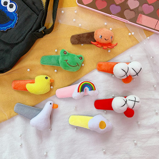 秋冬小黄鸭毛绒儿童橙色发饰边夹卡通荷包蛋发夹BB夹青蛙刘海夹