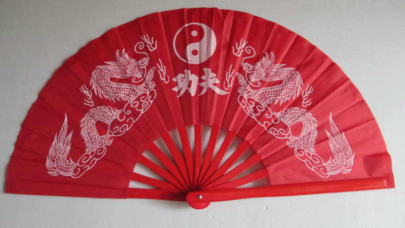 红色双龙太极扇 全竹子功夫扇 红色竹骨武术扇 表演扇 木兰响扇图片