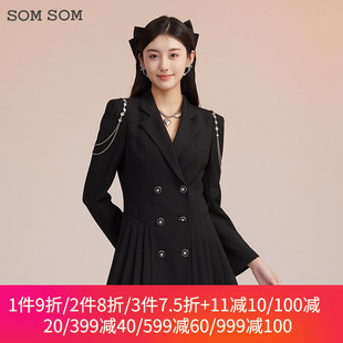 高级感显瘦西装 SOMSOM 索玛小个子黑色西装 裙春秋季 外套女设计感