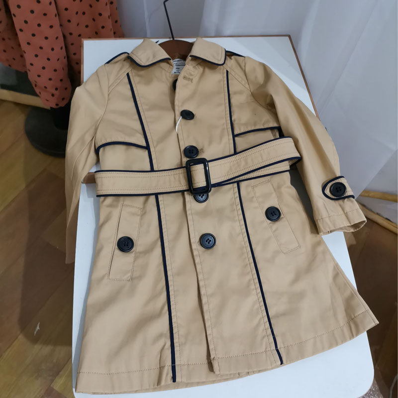 여아 스타일 중간 길이 한국식 윈드 브레이커 재킷  소녀의 긴팔 더블 레이어 코튼 윈드 브레이커 재킷 100-140