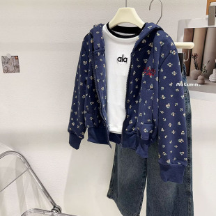 卫衣外套儿童甜美法式 洋气碎花连帽开衫 外套潮 韩版 自留女童春秋款