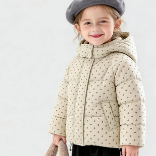 自留女童波点连帽棉服冬季女童条绒加毛加厚保暖外套洋气棉袄上衣