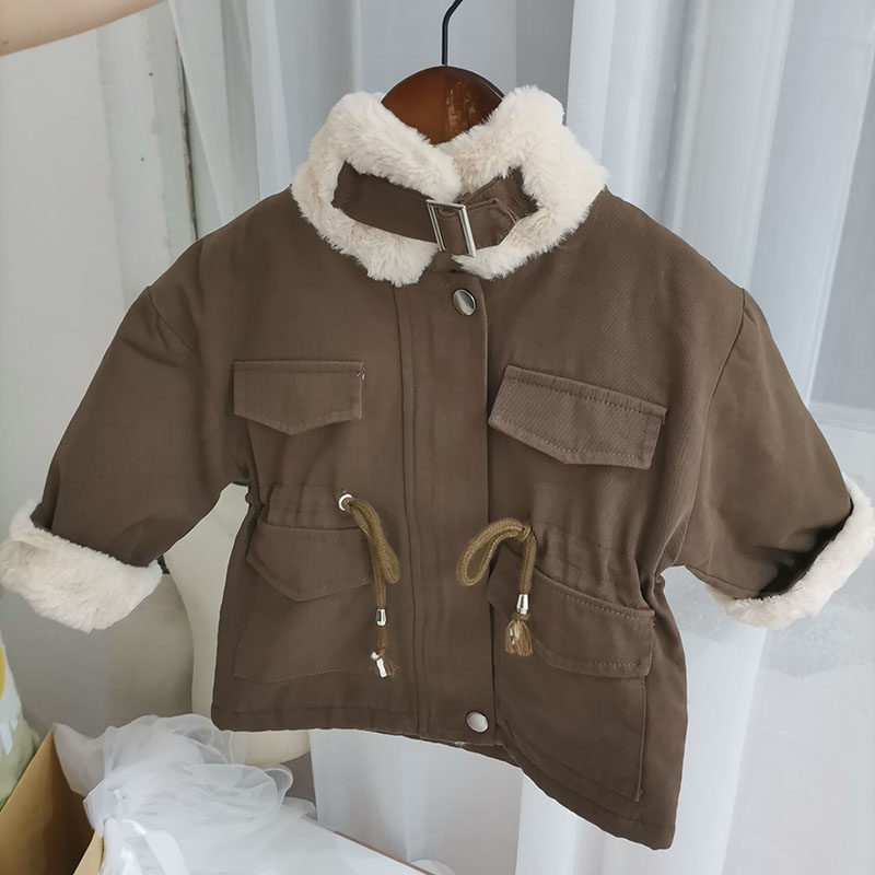 여아 한국판 모피 코트 아동 가을 겨울 두꺼운 모피 윈드 브레이커 코트 여자  흰색 외국 스타일 두꺼운 코트