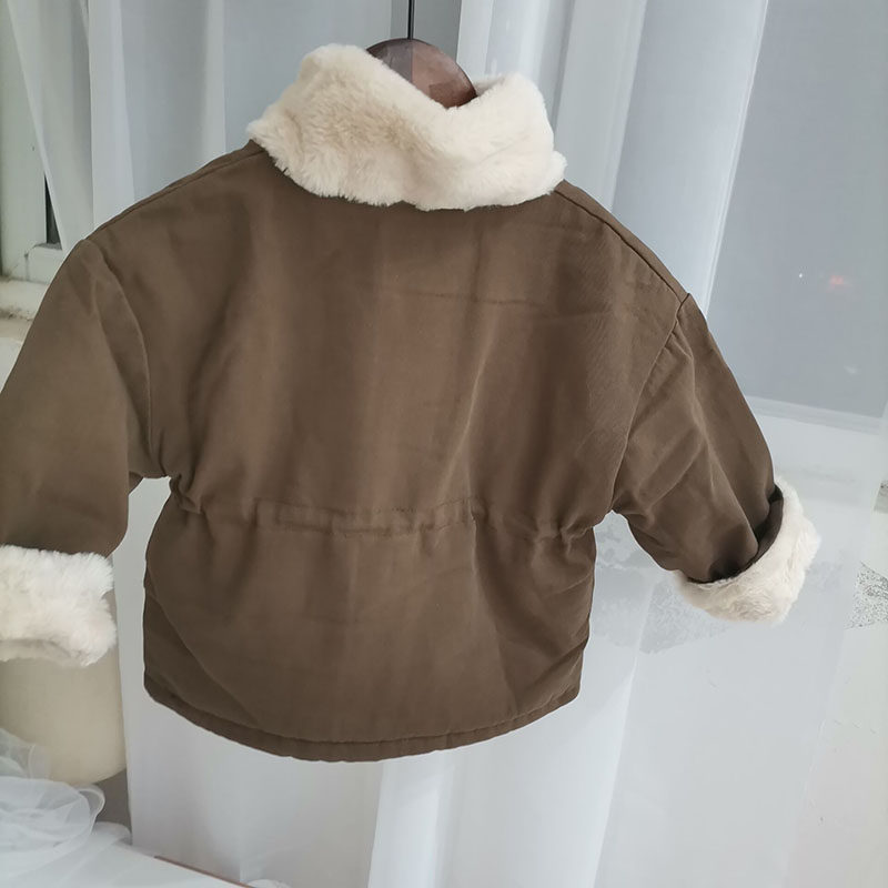 여아 한국판 모피 코트 아동 가을 겨울 두꺼운 모피 윈드 브레이커 코트 여자  흰색 외국 스타일 두꺼운 코트