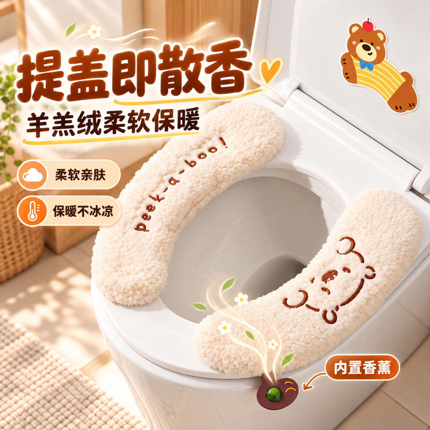 羊羔绒香薰马桶垫冬季加厚坐便套厕所马桶圈座便器软垫子自带提手