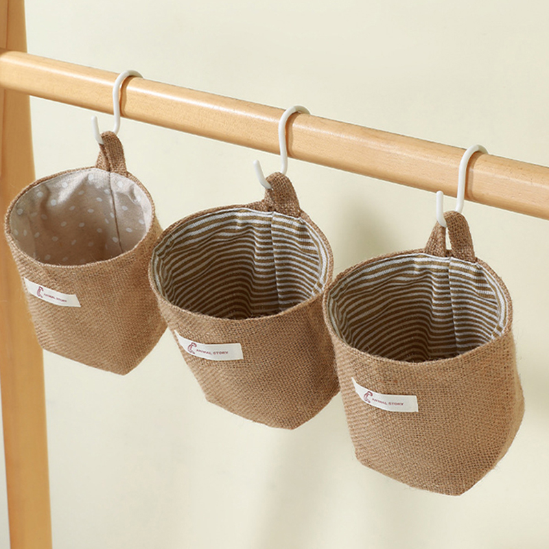 日式宿舍墙挂式棉麻收纳袋挂袋布艺收纳悬挂式小挂兜杂物整理袋子
