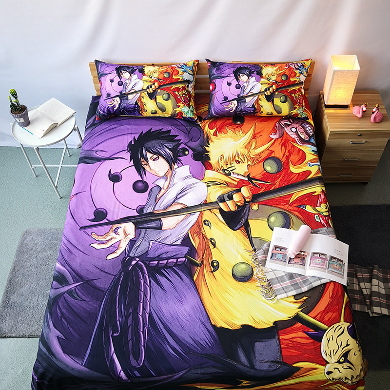 来图定制卡通火影忍者床单单件鸣人佐助床盖儿童宿舍单人被单学生