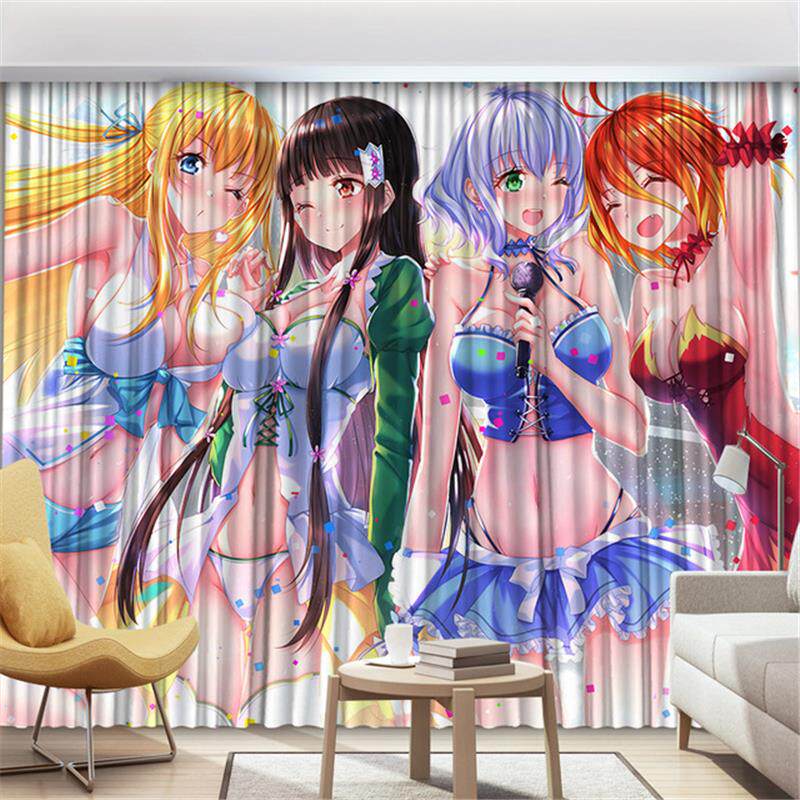 二次元美少女来图定制动漫窗帘学生宿舍卧室客厅遮阳遮光布帘绅士