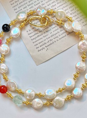 法式气质复古巴洛克珍珠项链小众链女彩色串珠锁骨链轻奢感颈链