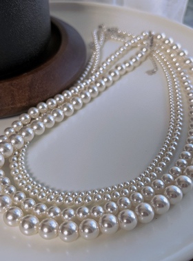 正圆强光暖白色施家珍珠项链女baby珠锁骨链银扣调节