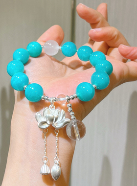 12mm大颗粒天然天河石月光石手链古风新中式925银配饰流苏手串