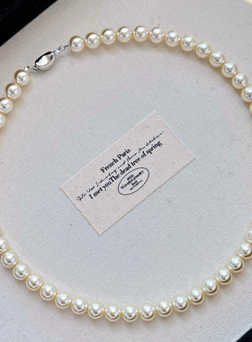 2025新款8mm干枯玫瑰色施家珍珠项链百搭颈链新款ins风锁骨链