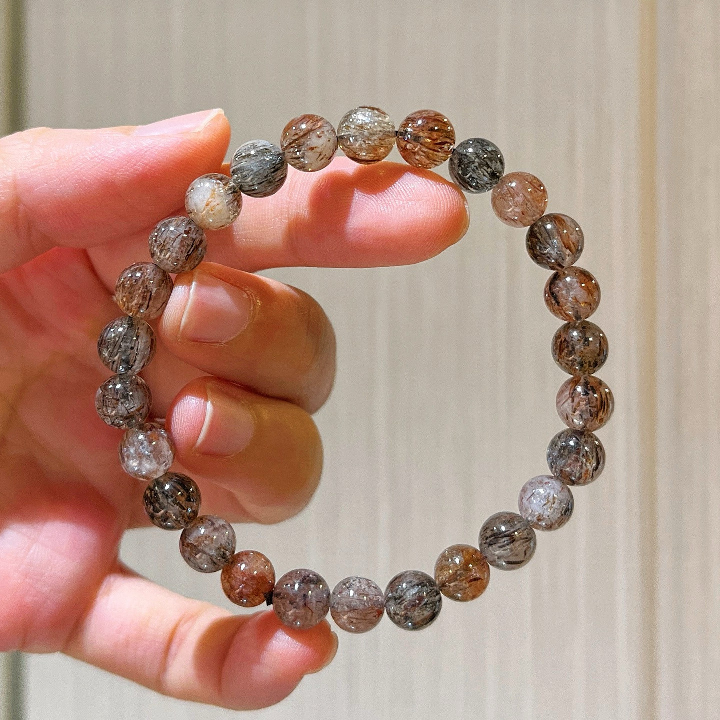 天然黑金超七水晶手串招金小颗粒冰透满发丝高品质多圈水晶手链