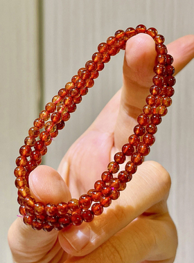 4mm天然橙红色芬达石石榴石多圈手串爆款女款小众～少量库存