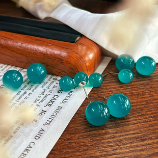 高品质水润冰种天河石耳钉 925银耳针 清凉马代蓝色 手作8mm 12mm