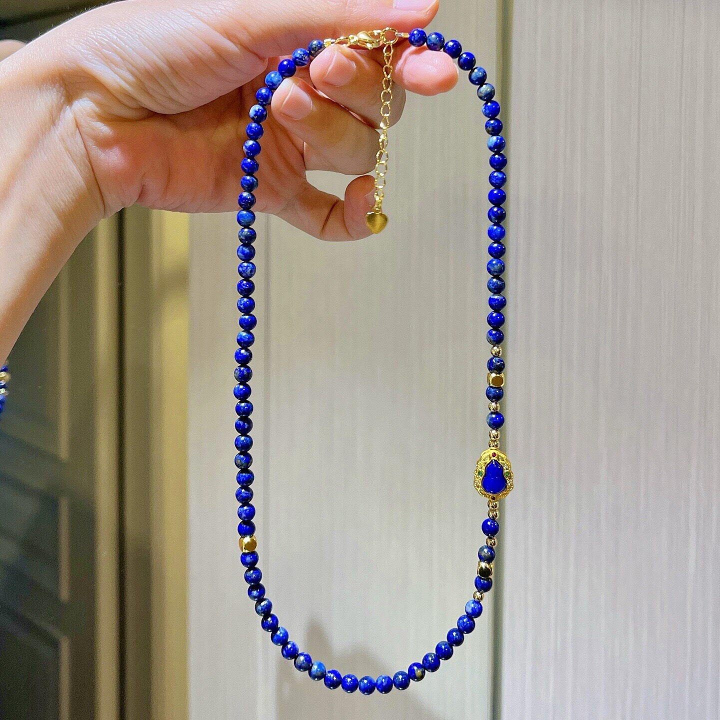 4mm新中式复古青金石项链女天然青金珠串锁骨链轻奢小众设计爆款